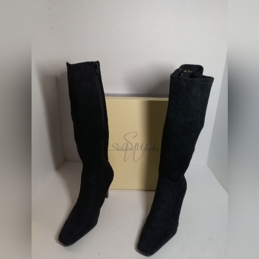 Studio Works Audrey II Black Suede Boots High Heels Excellent condition